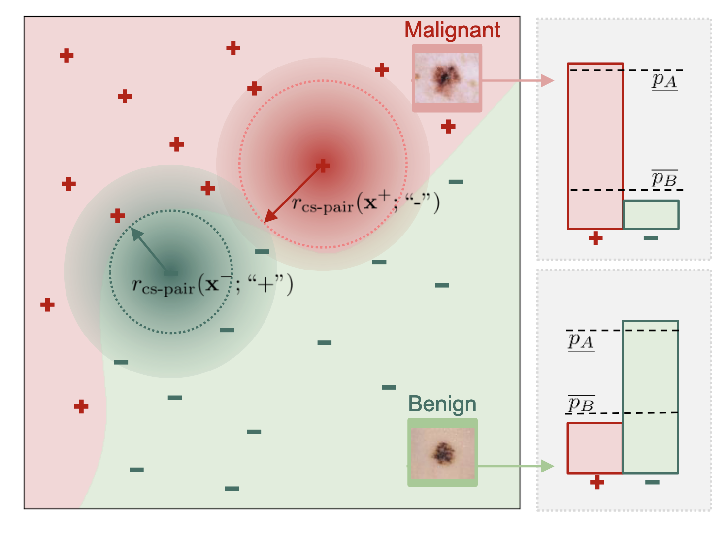 A cost-sensitive certified radius protects against the most dangerous errors first. Safety-critical robustness must respect asymmetric consequences. Image source: (Horváth et al., 2023)